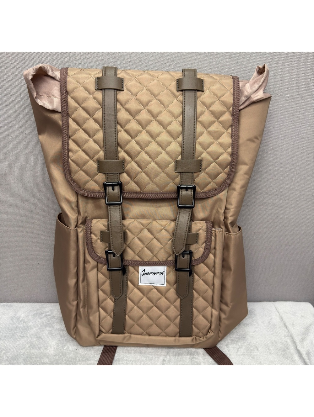 Journeyman Co. Tan Quilted Backpack 15" Laptop Rucksack Commuter NWOT